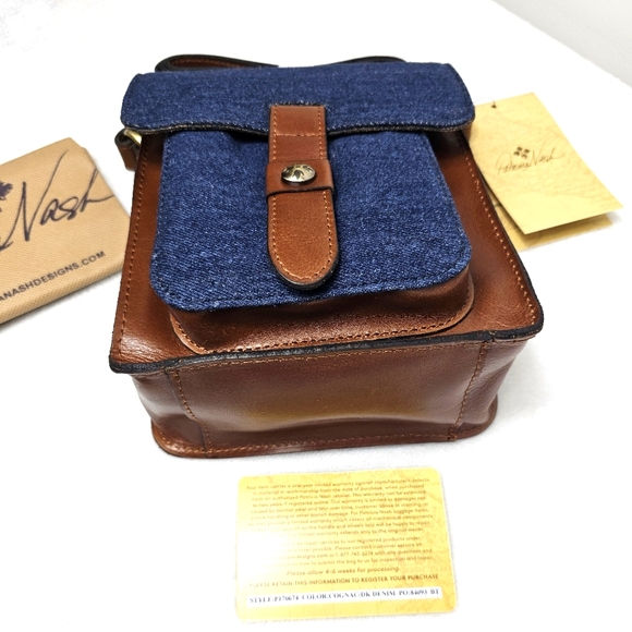 Patricia Nash Lari Denim & Leather Colorblock Crossbody Bag - Picture 4 of 11